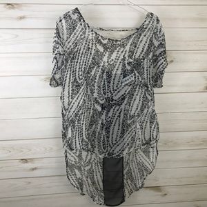 Lush Women's Sheer Hi Low Blouse Top Black White S
